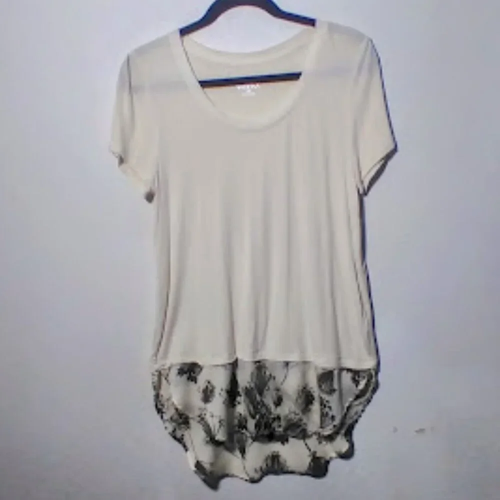 MERONA short sleeve women's Floral high low scarf hem Top Size S/P - Picture 5 of 14